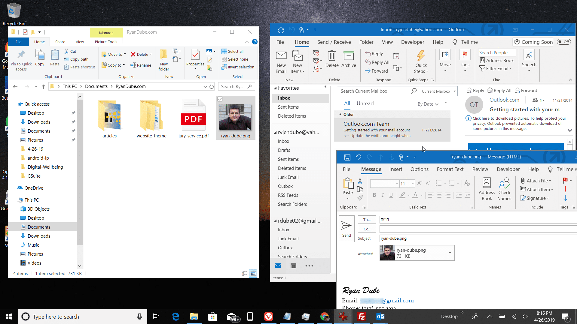 Skärmdump för att dra en fil till Outlook-inkorgen