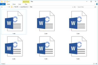 Skärmdump av flera ODT -filer i Windows 10