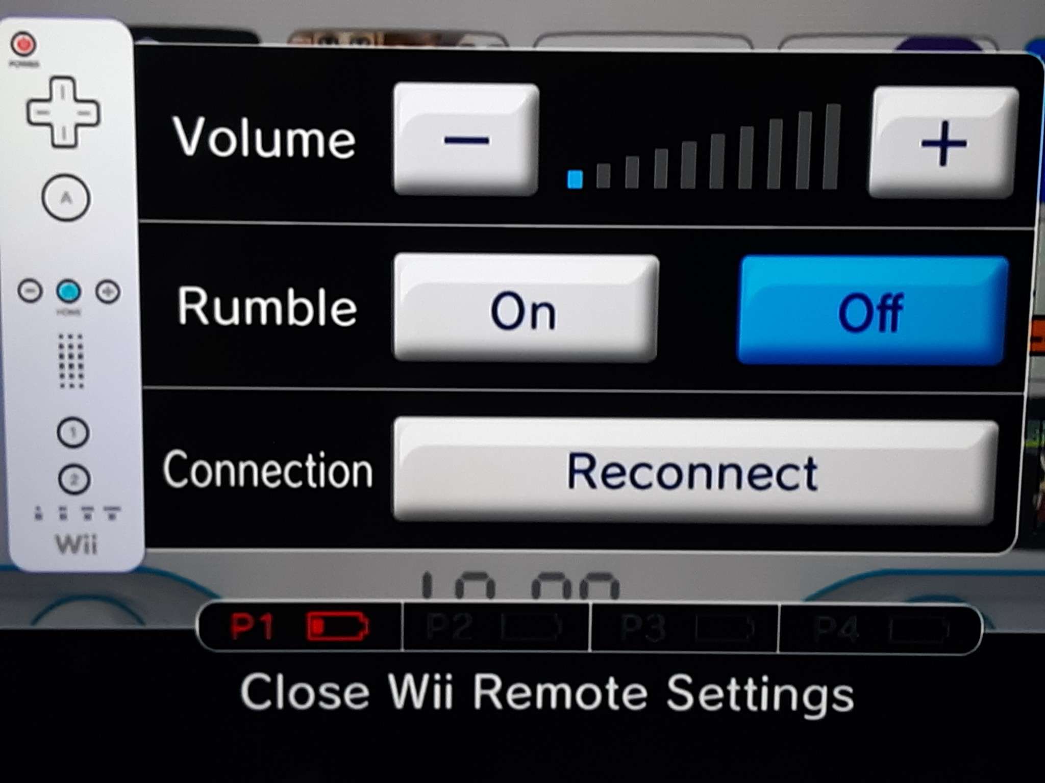 Anslut igen på Wii Remote Settings-menyn