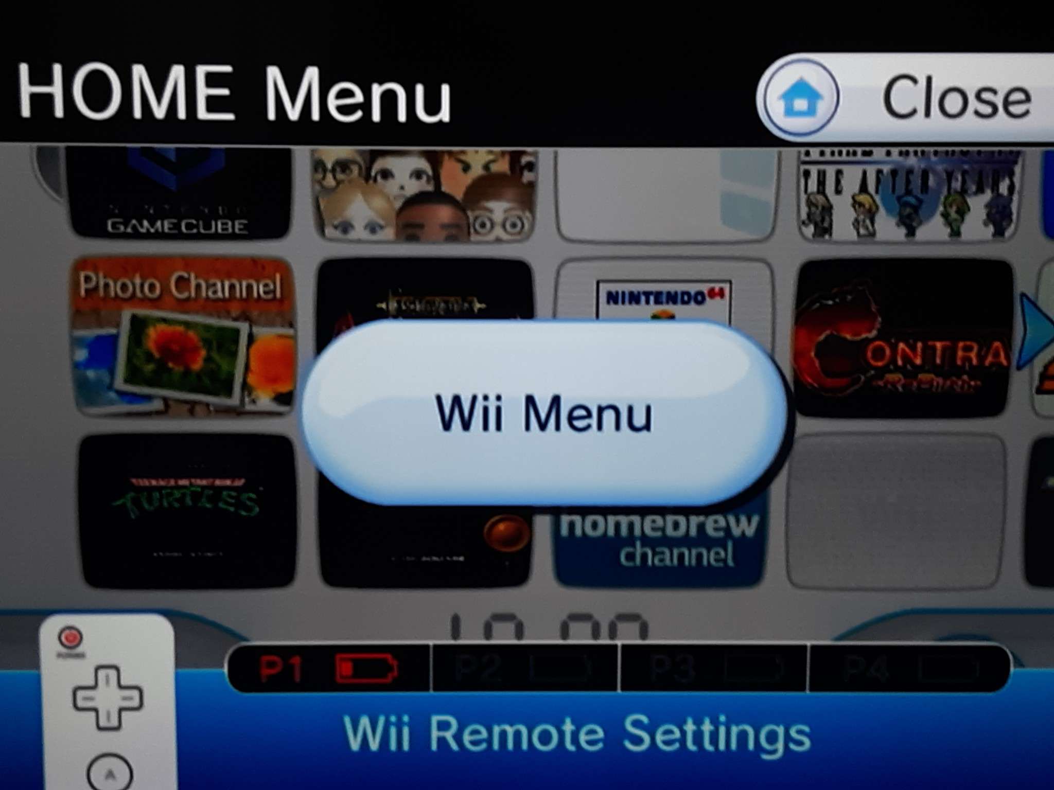 Wii Remote Settings på Wii Home Menu