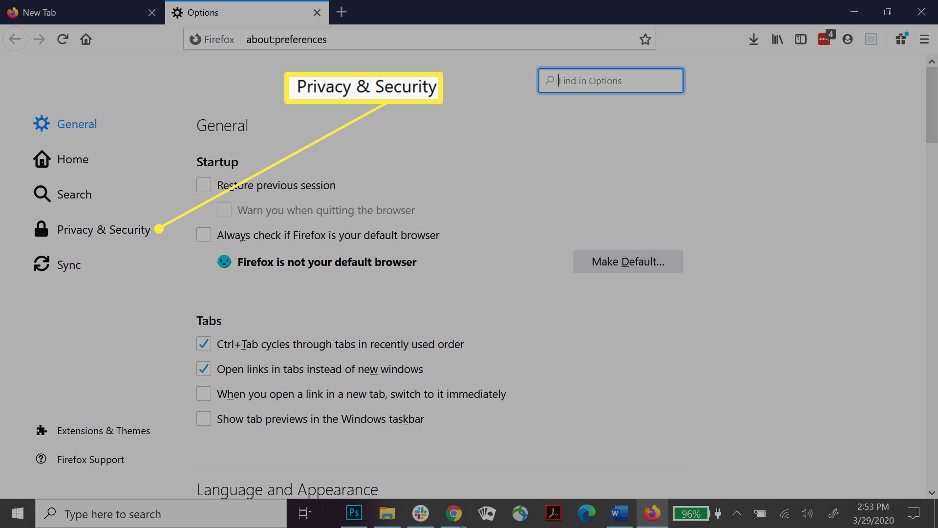 Firefox sekretess- och säkerhetsinställningar
