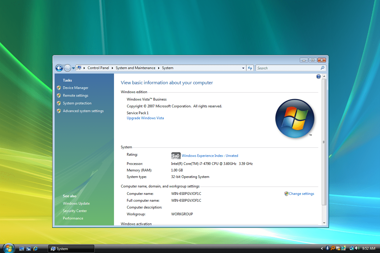 Windows Vista-systeminformation