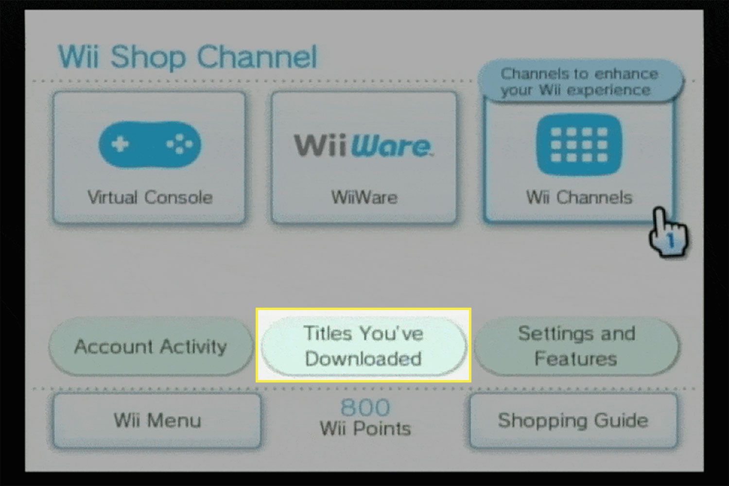 "Titlar du har laddat ner" i Wii Shop Channel