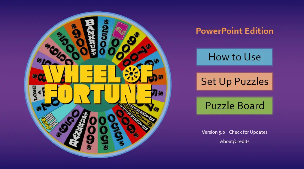 Realistiska Wheel of Fortune PowerPoint-mallens öppningsskärm