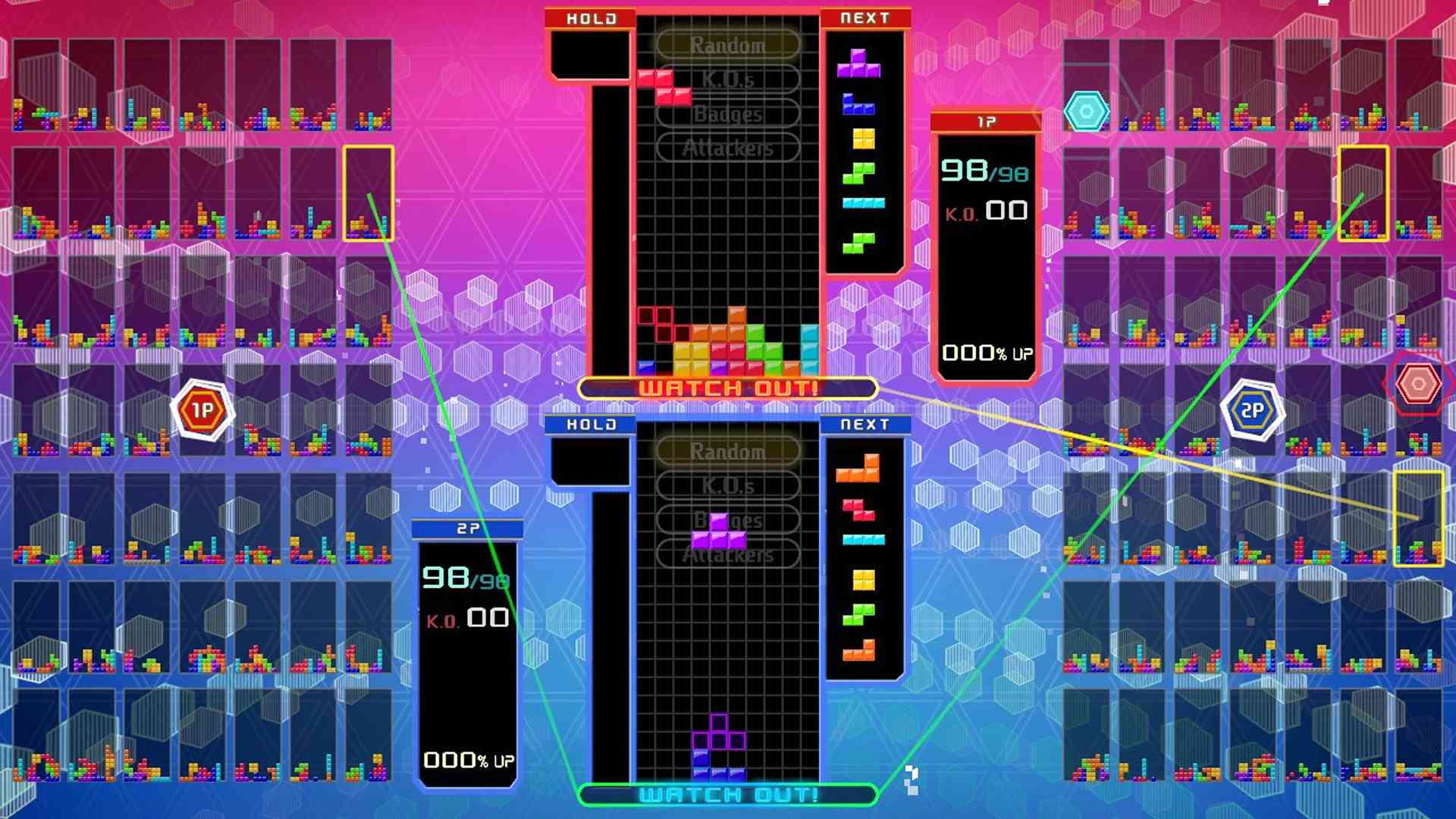 Tetris 99 2P Dela stridsläge.