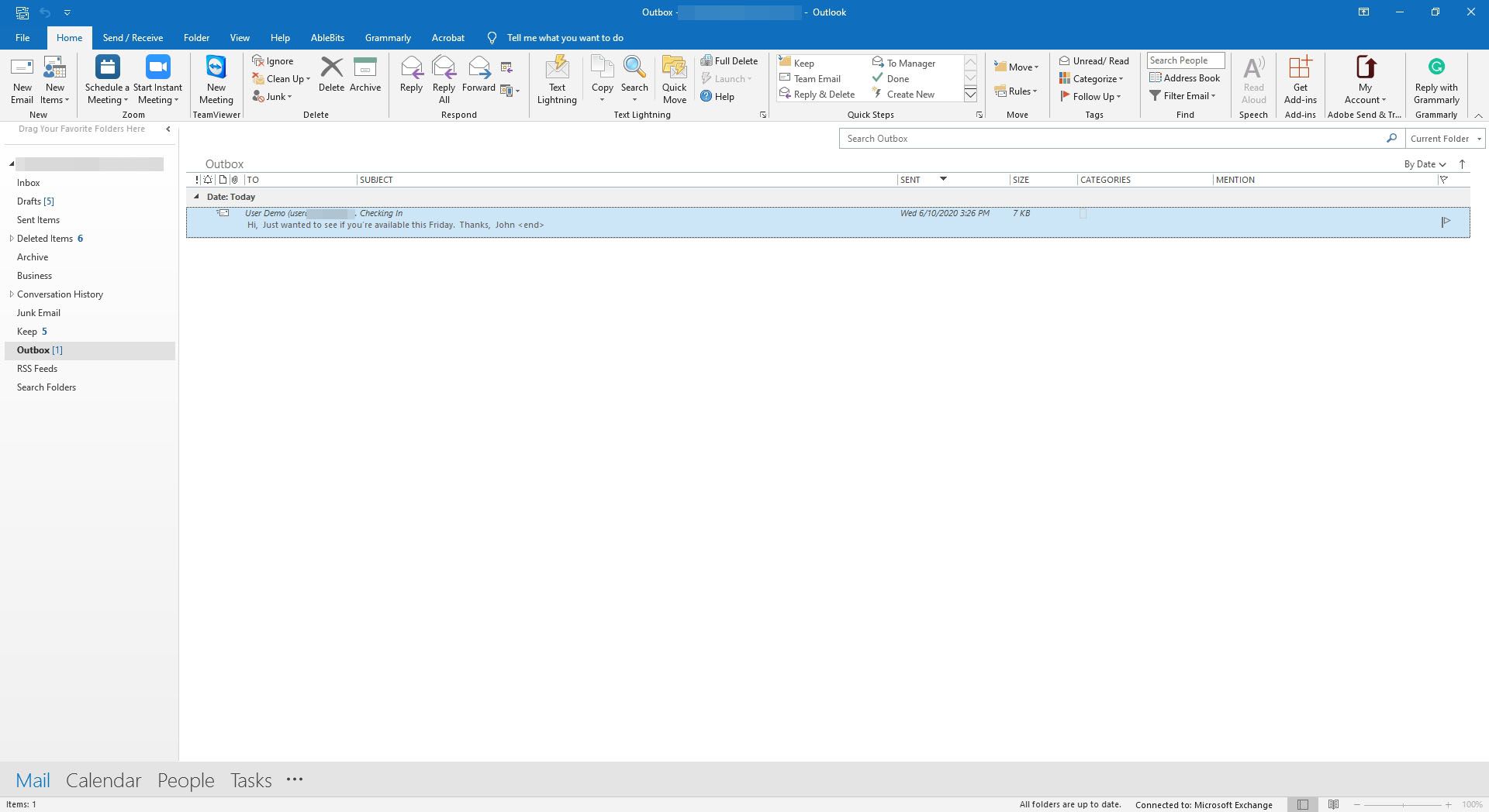 Försenad leverans av ett e-postmeddelande i utkorgen i Outlook.