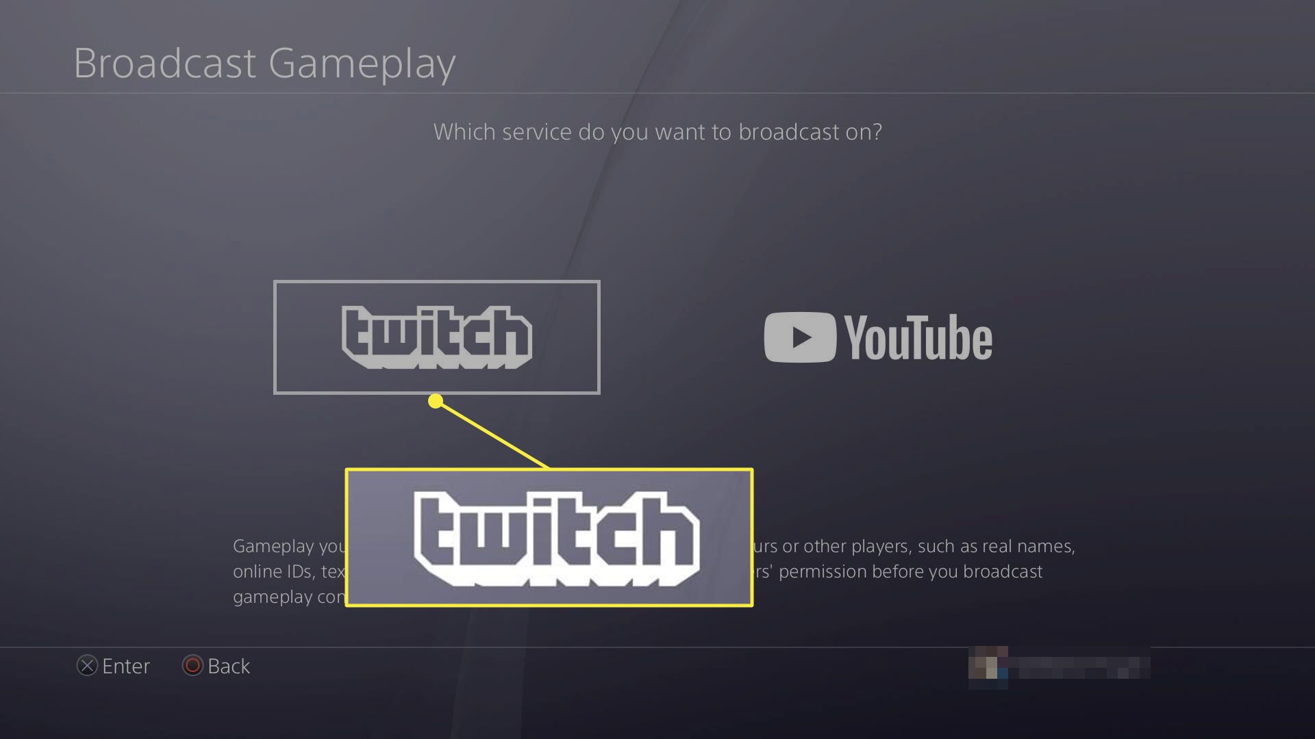 En PS4-användare väljer att sända på Twitch