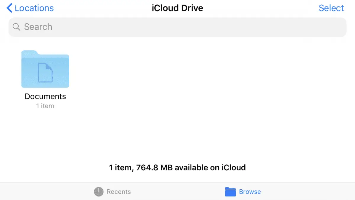 En skärmdump av iPhone iCloud Drive-appen