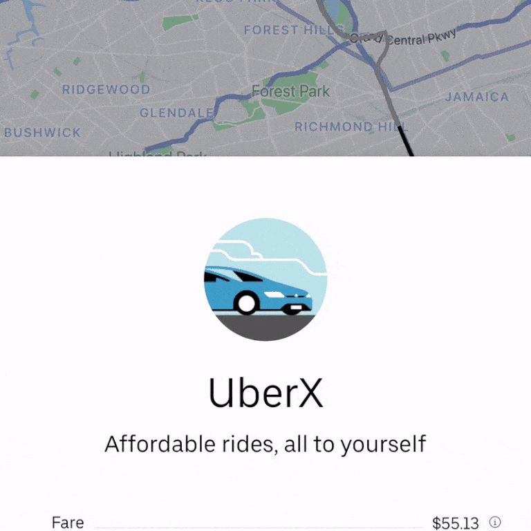 Skärmdump av Uber-appen som visar utökade detaljer för en turbokning.