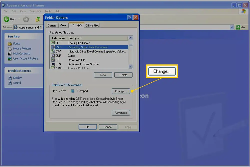 Ändra knapp i mappalternativ för Windows XP