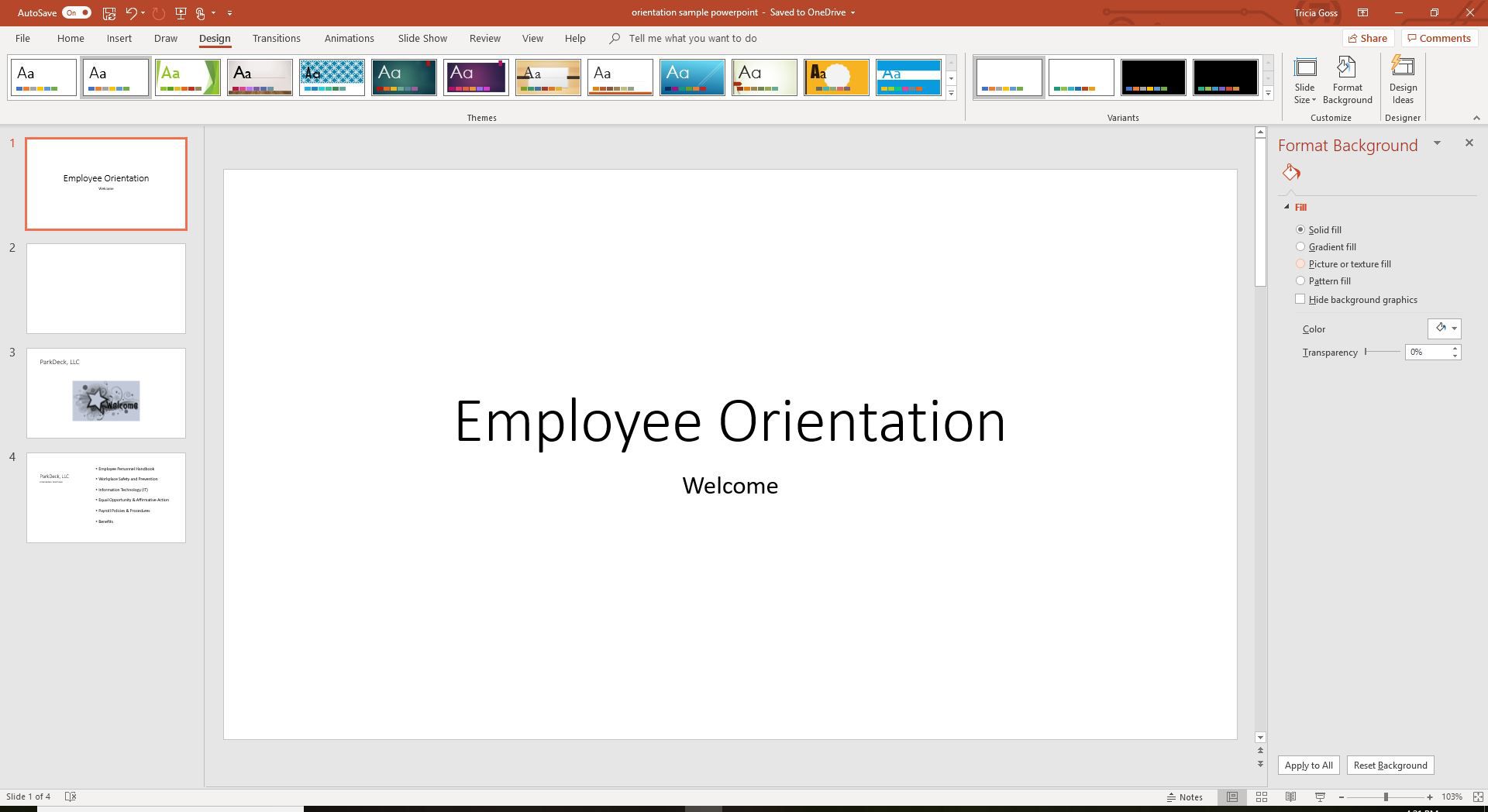 En skärmdump som visar bakgrundsfönstret i PowerPoint-format.