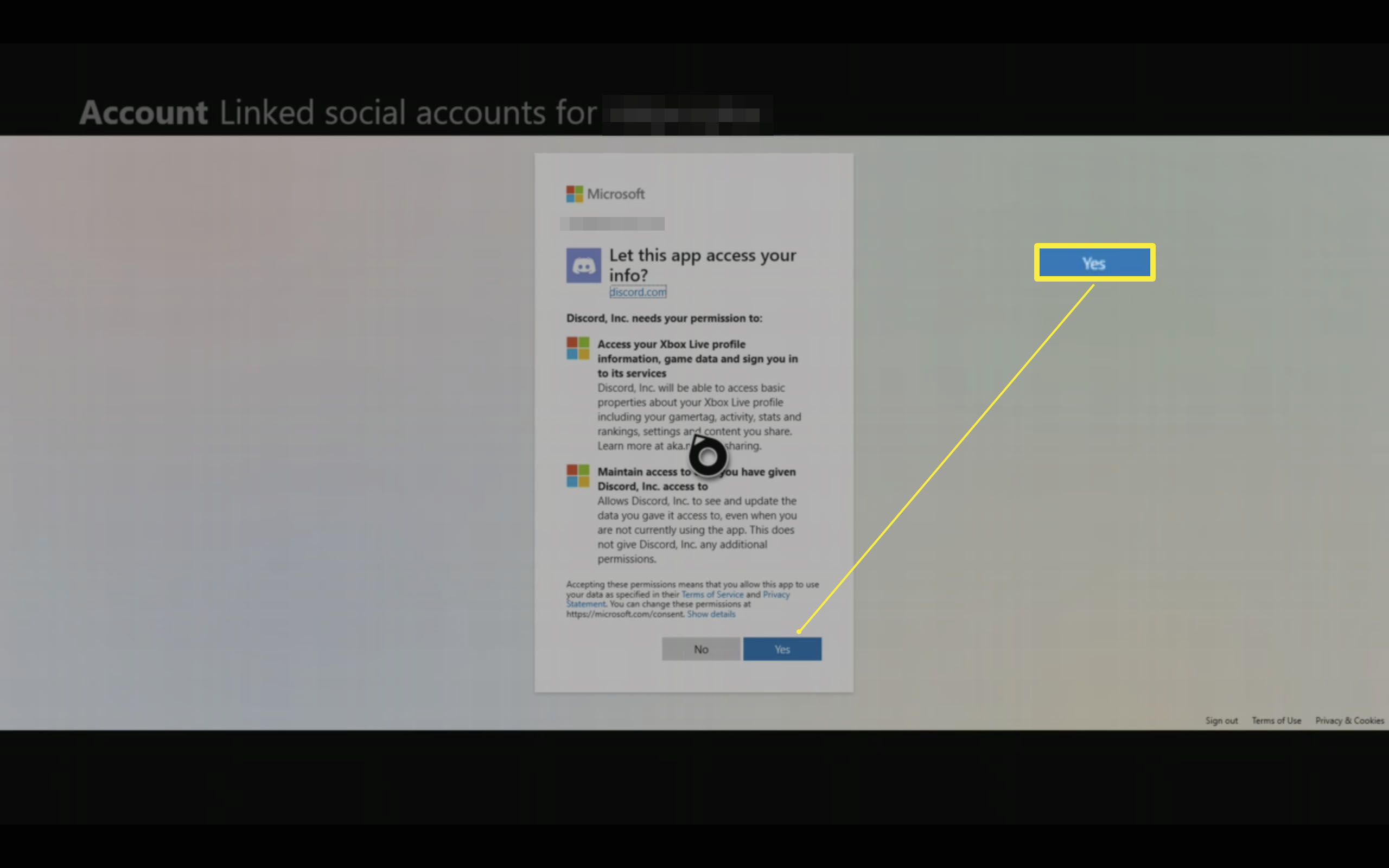Inställningssidan för Xbox One-länkade sociala konton med dialogrutan 