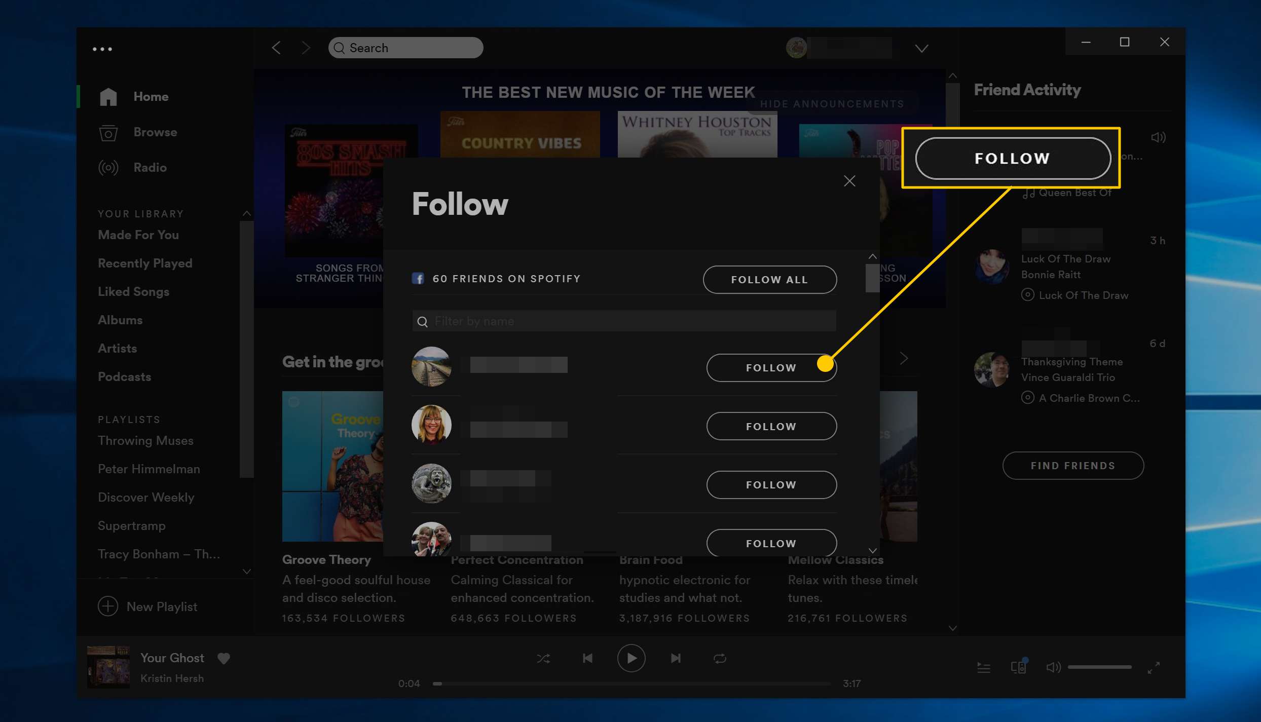 Följ-knappen i Spotify