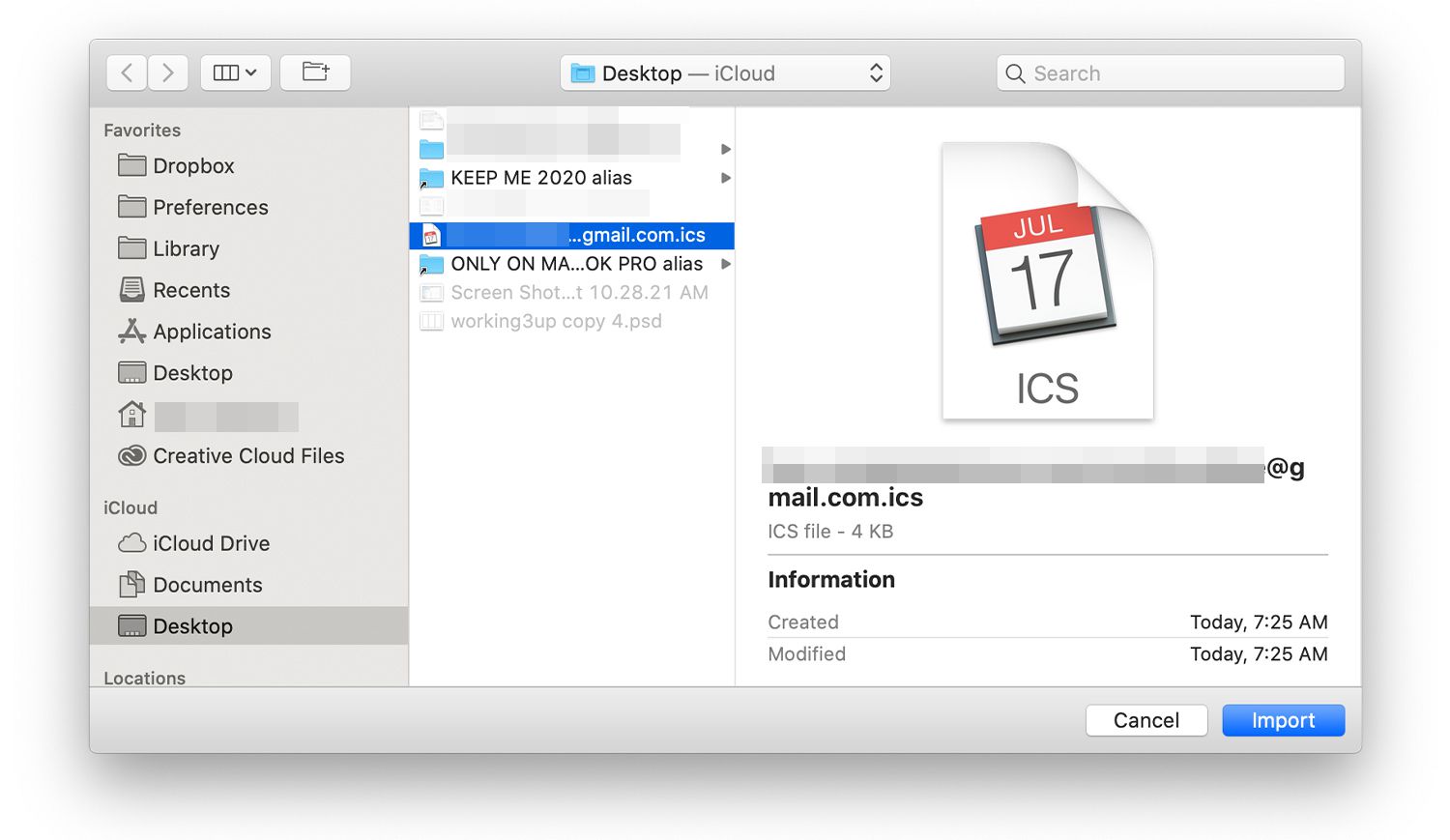 ICS-filplats på en Mac