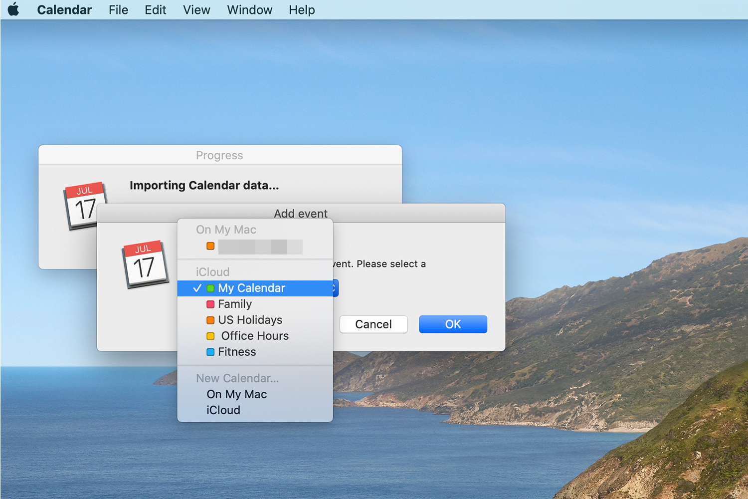 Menyn Kalenderimport på en Mac
