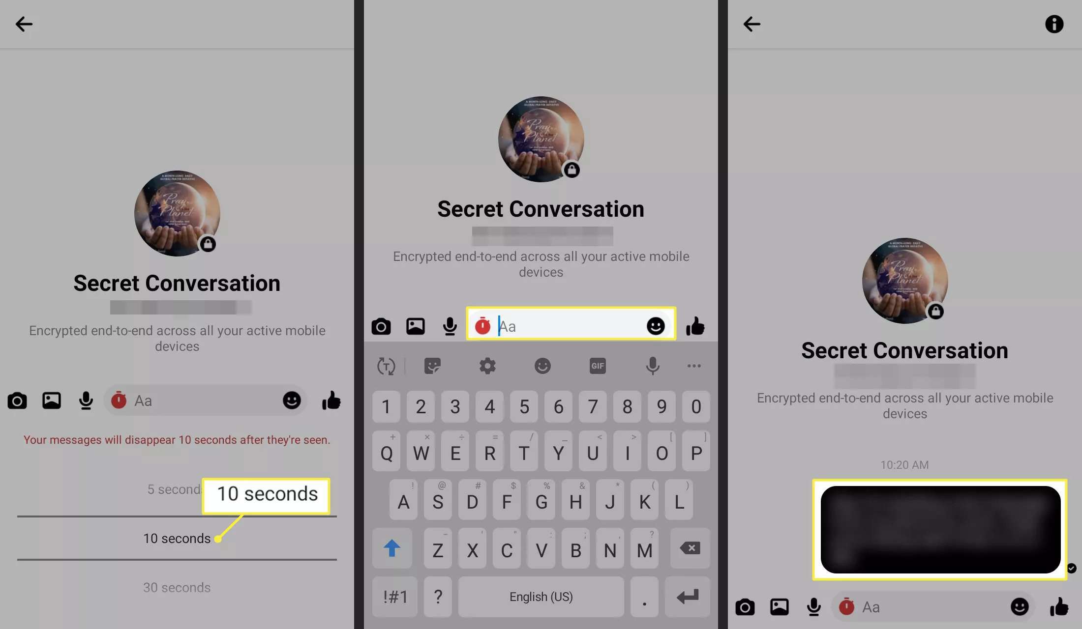 Ställ in en timer för en hemlig konversation i Facebook Messenger