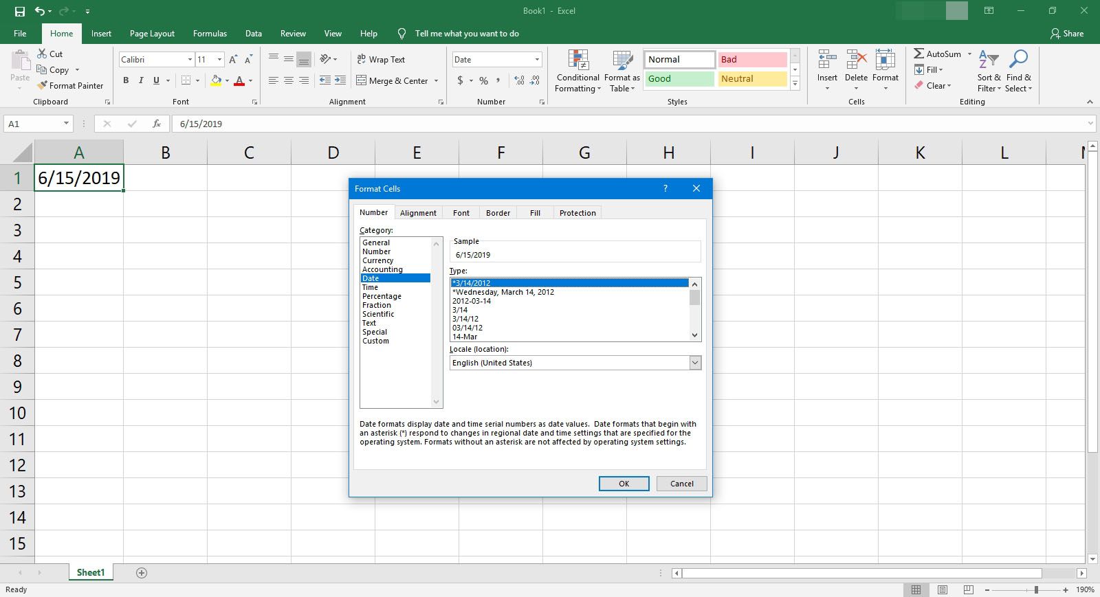 Dialogrutan Formatera celler i Excel.