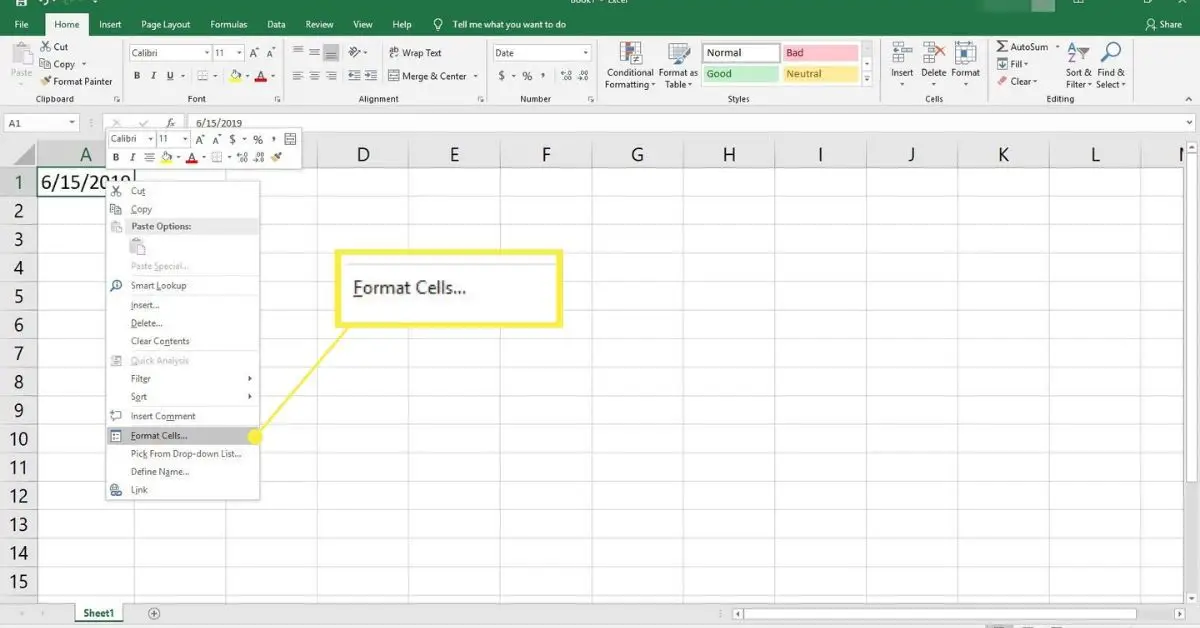 Välja Formatera celler genom att högerklicka i Excel.