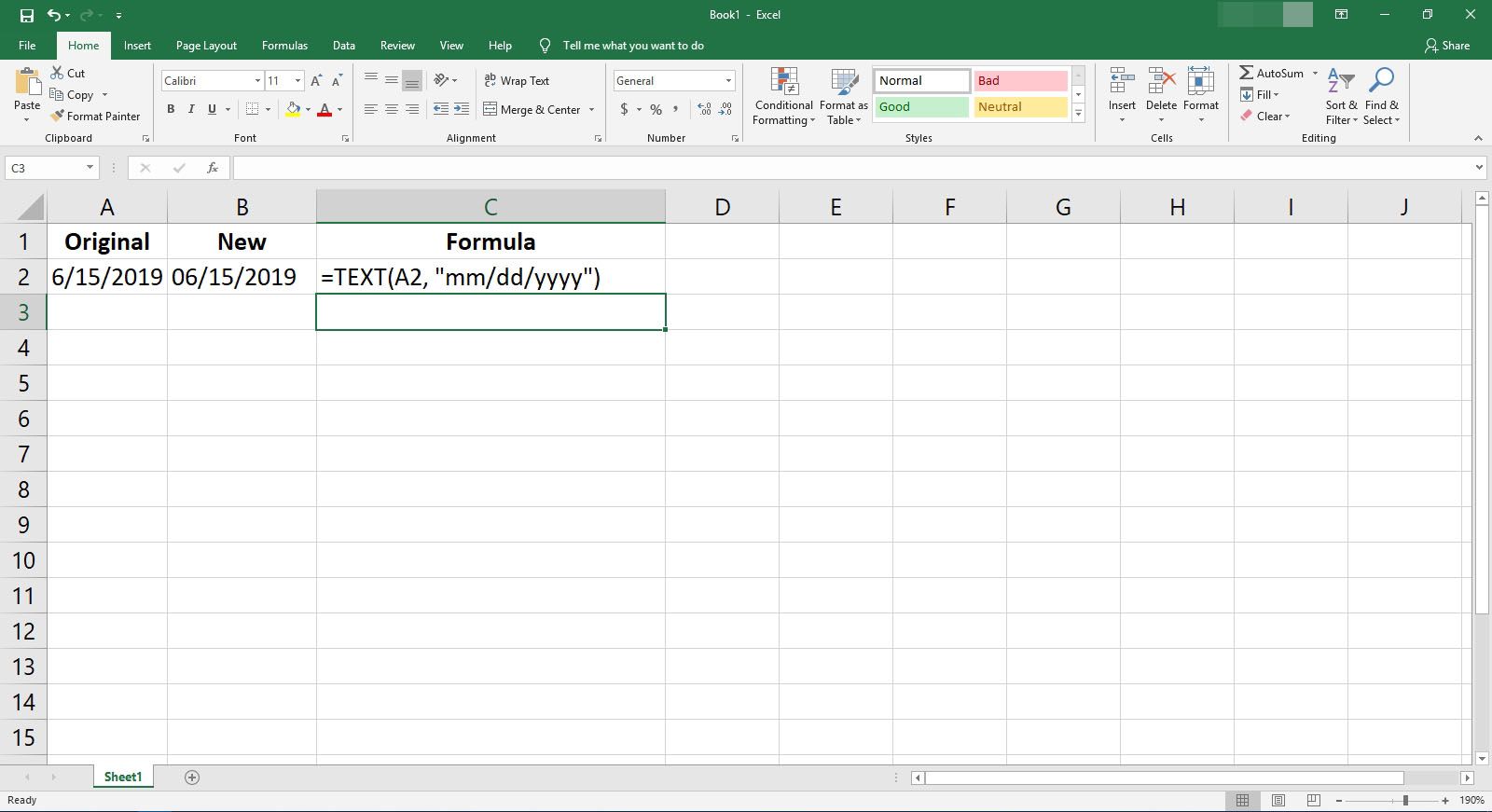 En formel för att ändra ett textdatum till ett datumformat i Excel.