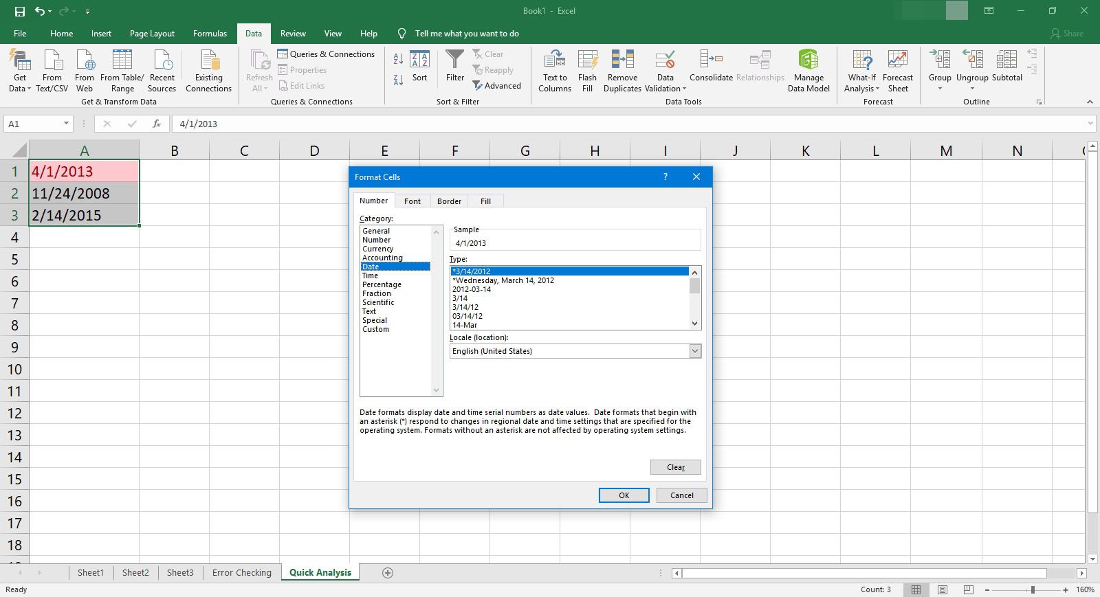 Använda Formatera celler med snabb analys i Excel.