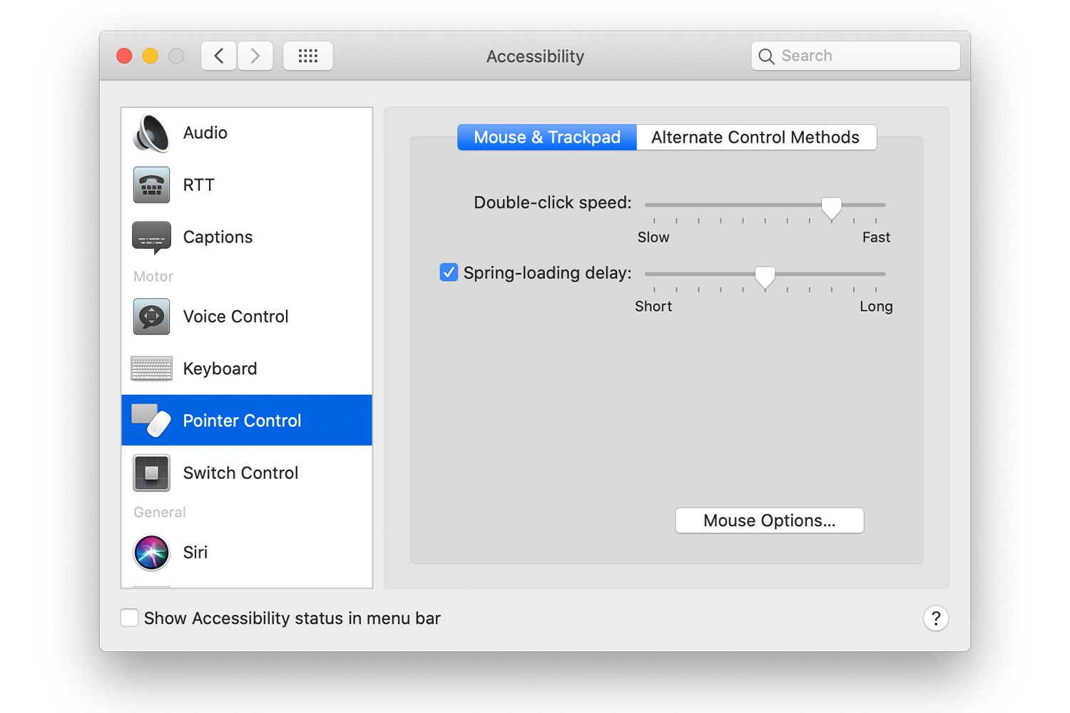 Tillgänglighetssysteminställningar på Mac