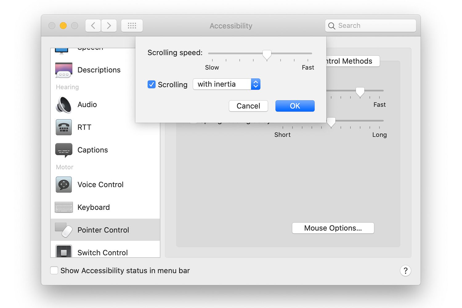 Inställningar för musrullningshastighet i Mac