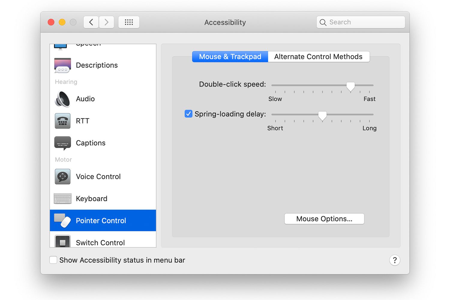 Pekarkontroll i Mac-systeminställningar