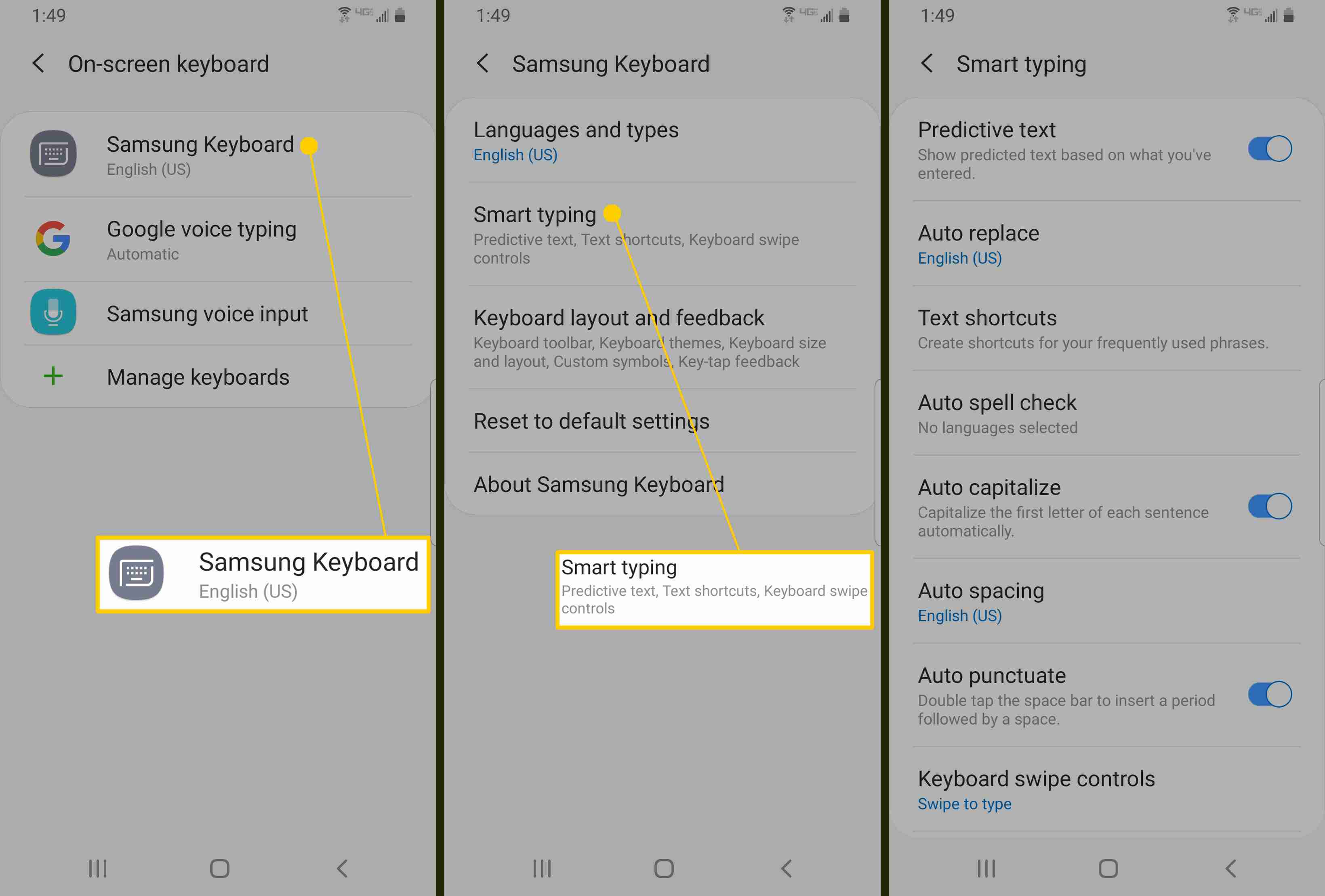 Samsung Smart typing inställningar.