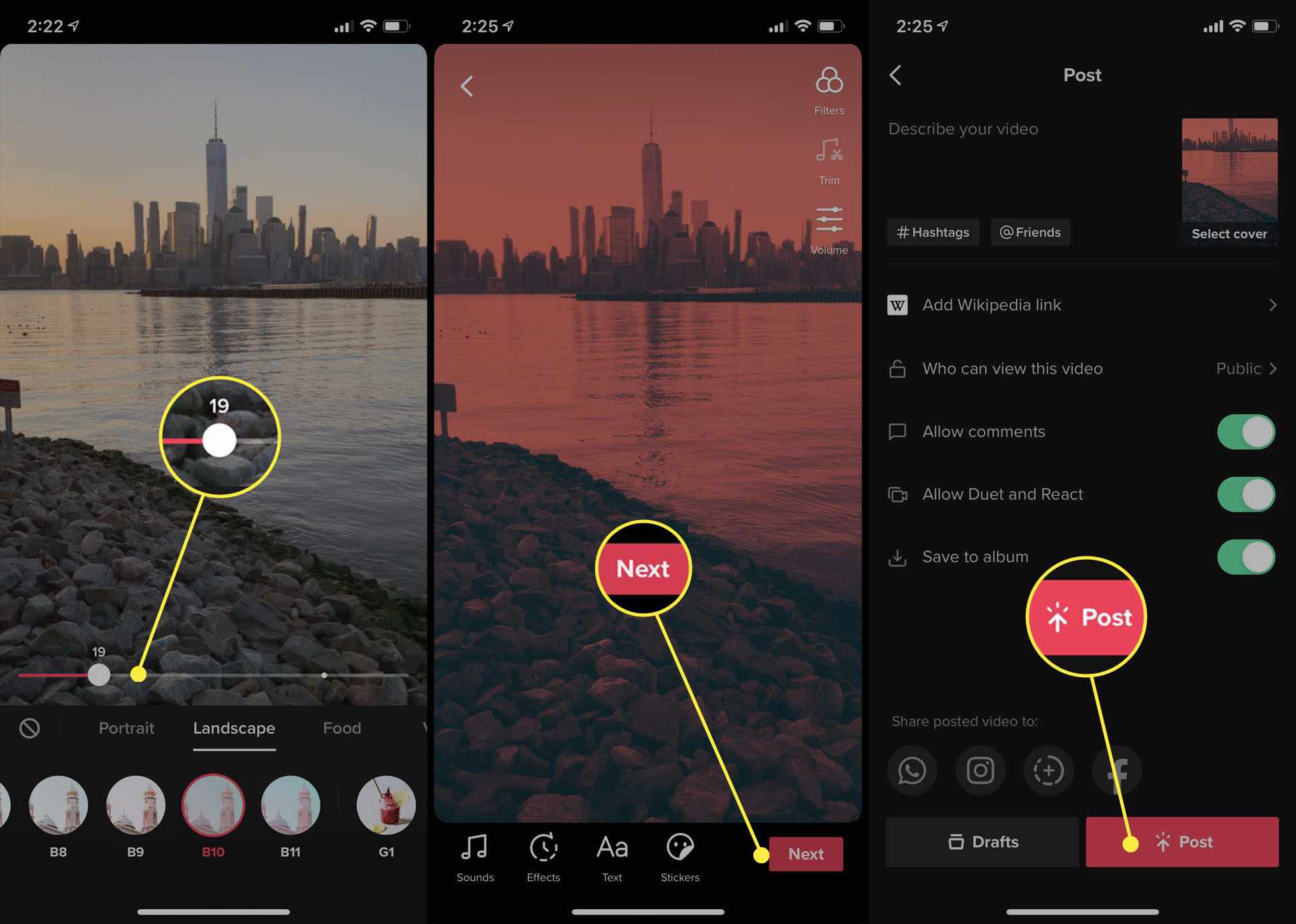 Lägga till filter i TikTok-videor i iPhone Tik Tok smartphone-appen.