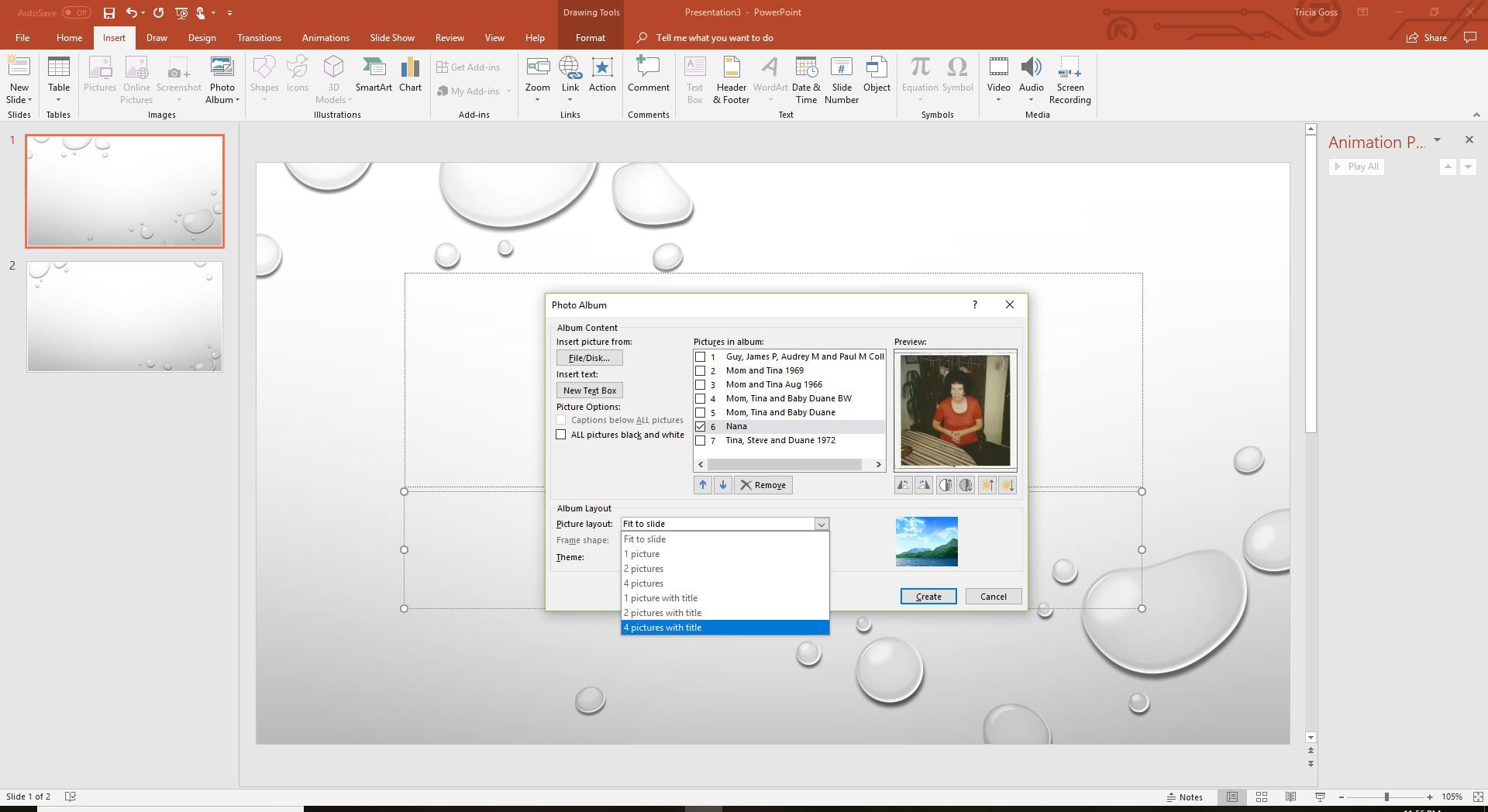 En skärmdump för att välja en bildlayout för ditt PowerPoint-fotoalbum.