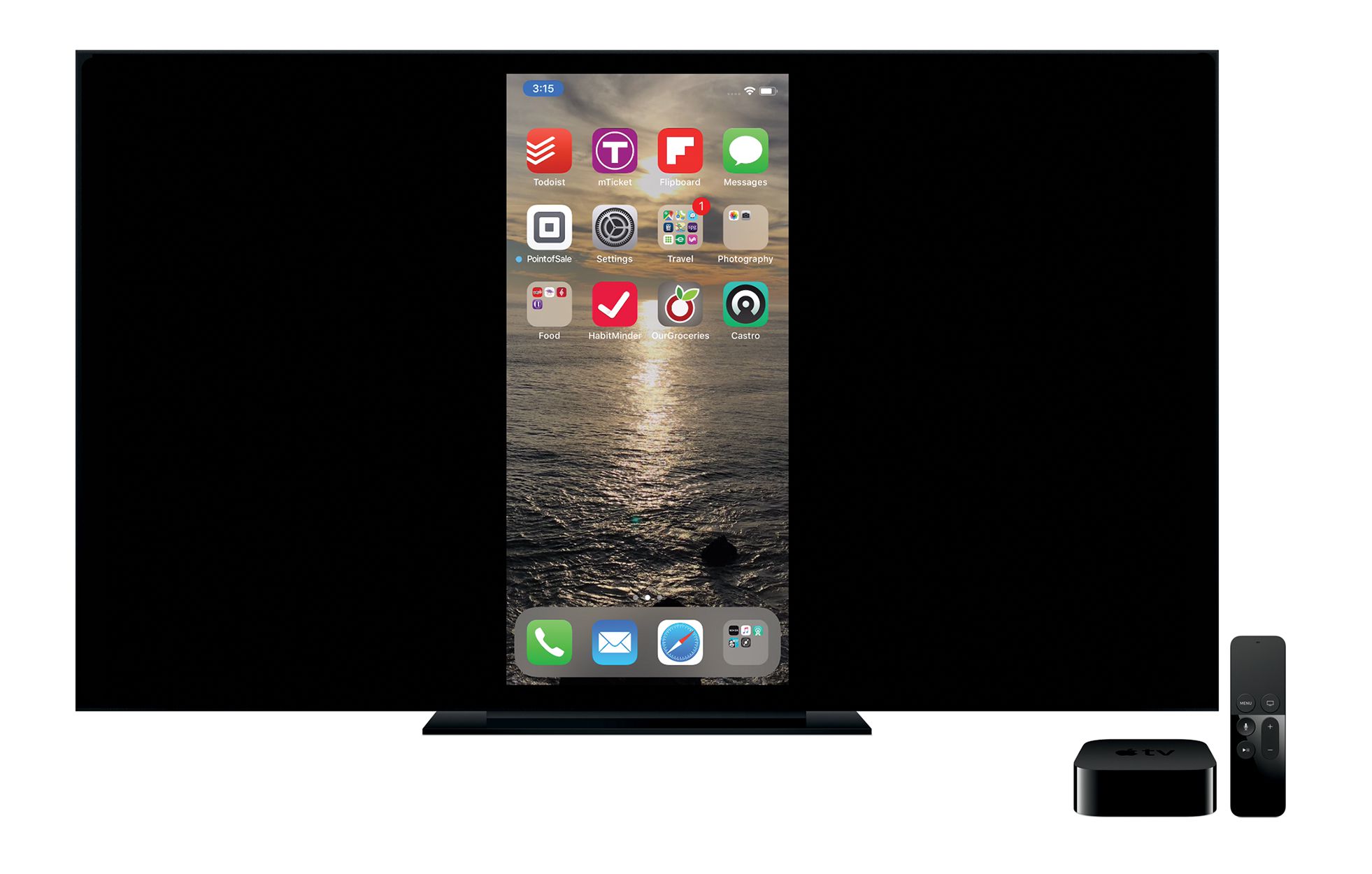 En iPhone-skärm visas på en HDTV med AirPlay Mirroring