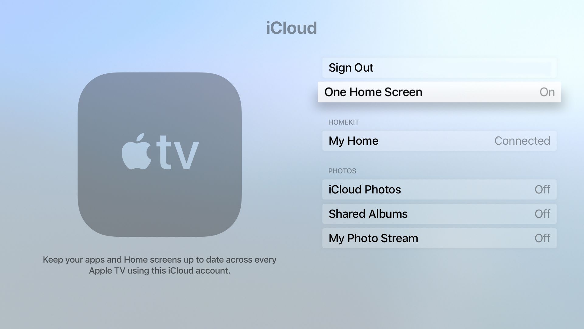 Apple TV en hemskärmsinställning