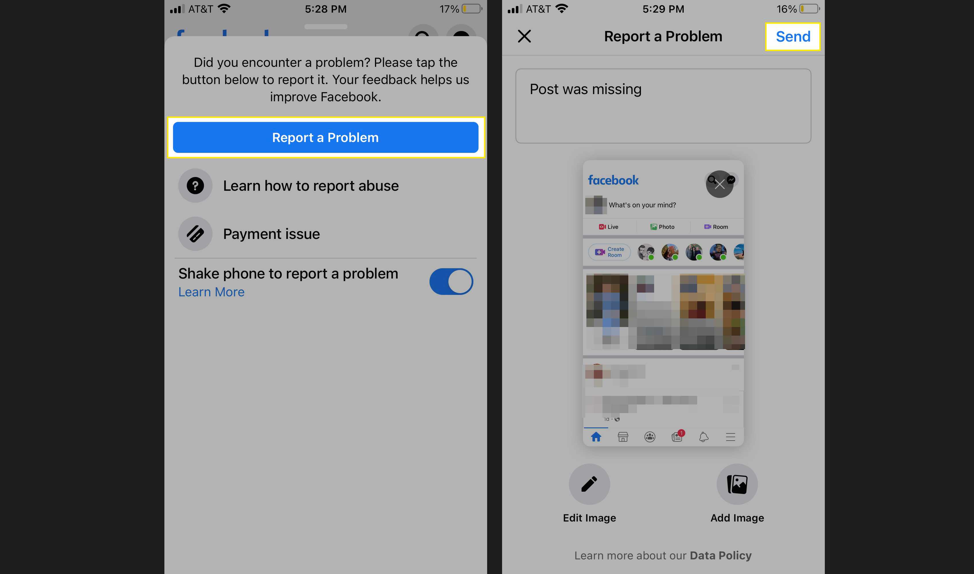 Använd Shake för att rapportera för att rapportera ett problem i din mobila Facebook-app