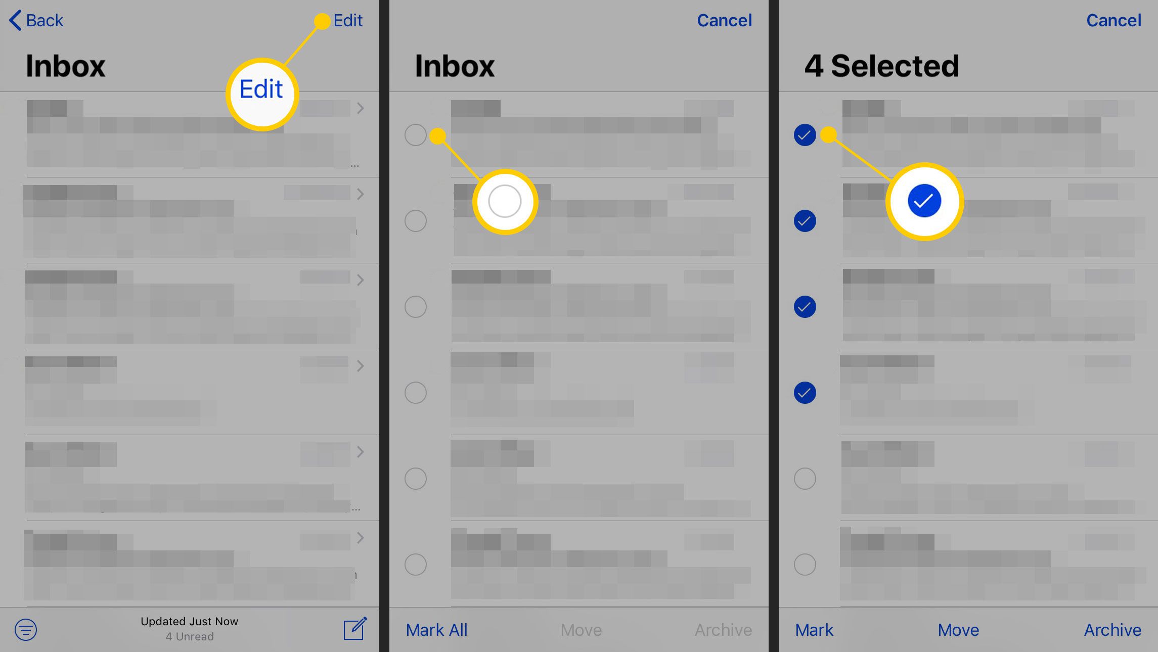 Välja e-postmeddelanden på en iPhone