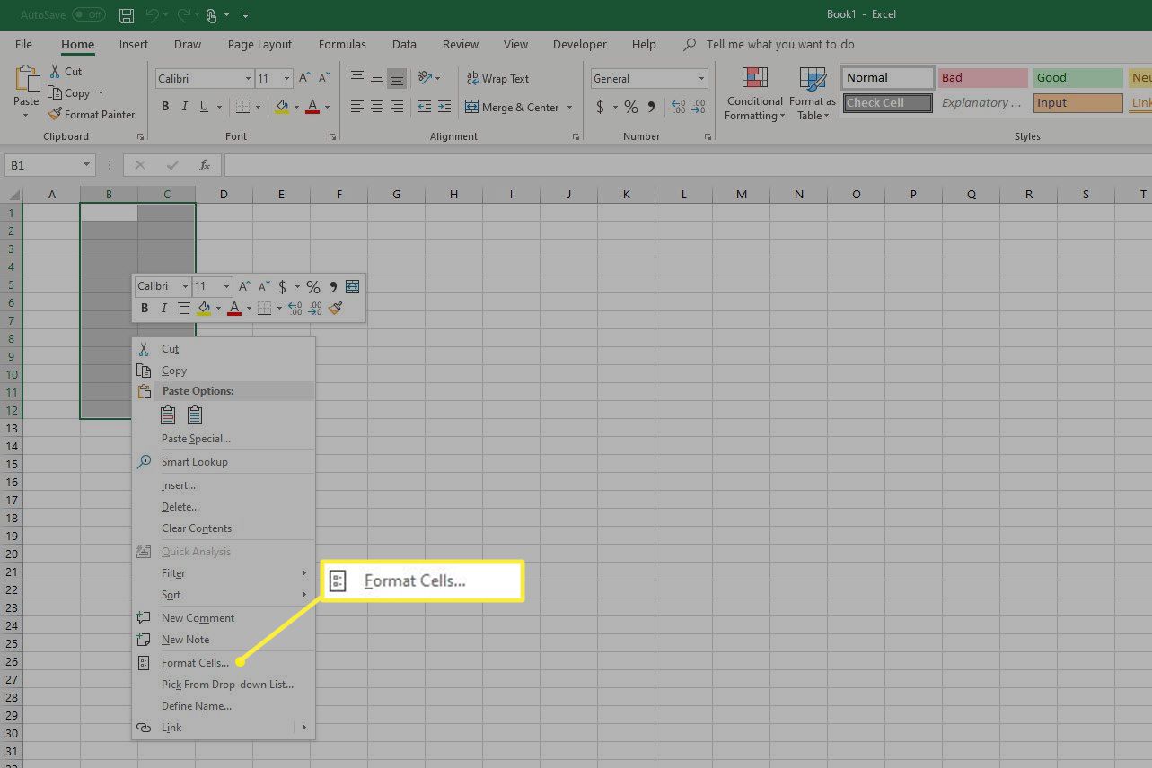 Högerklickmenyn i Excel