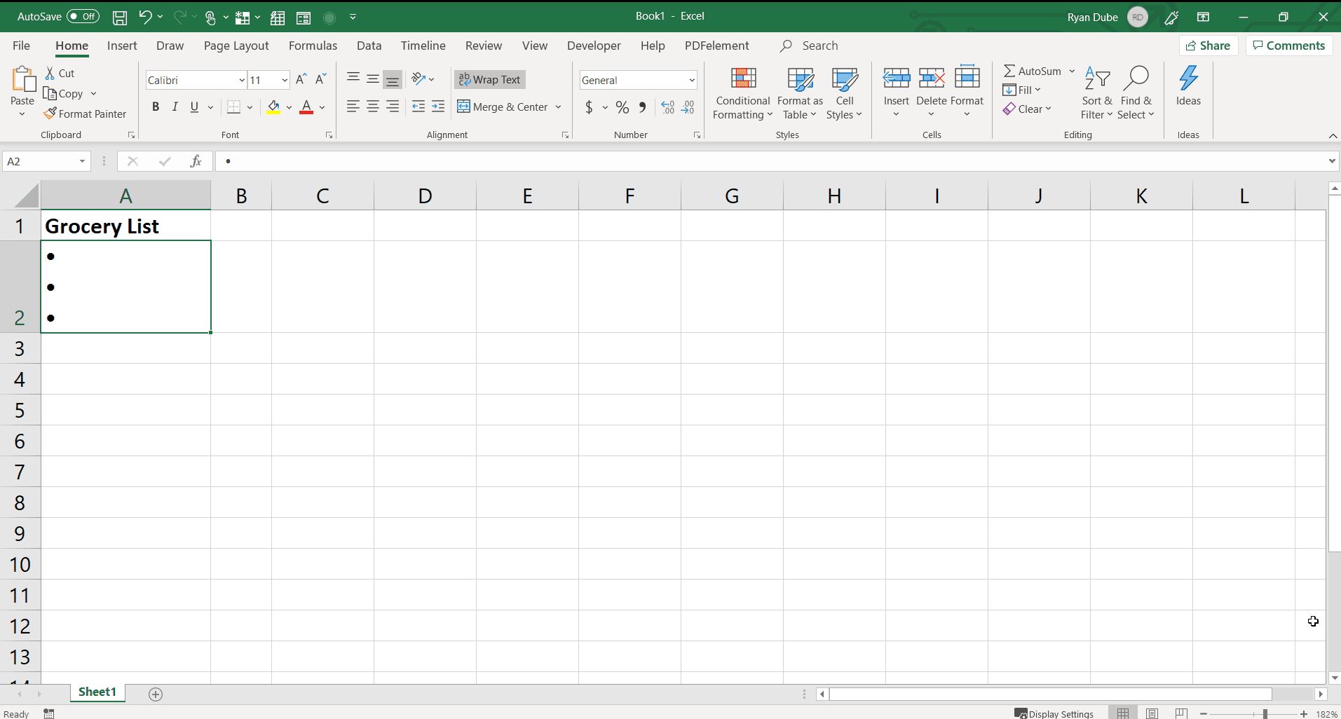 Skärmdump för att ange flera kulor i en cell i Excel