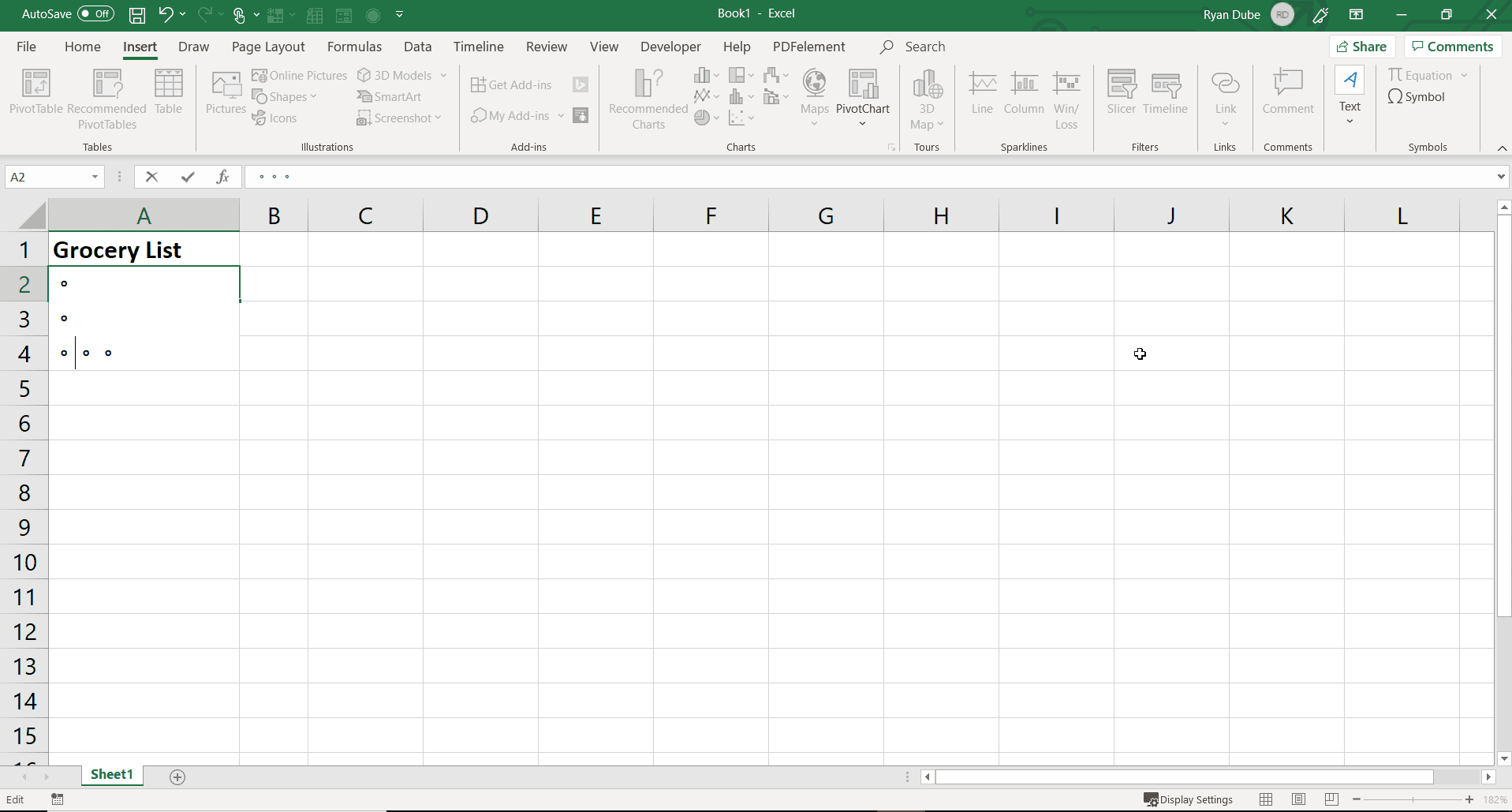 Skärmdump för att infoga radbrytning mellan kulor i Excel