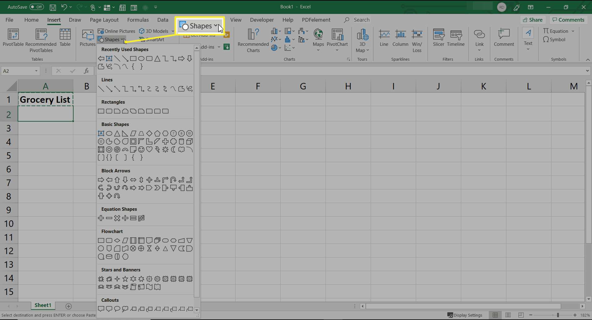 Infoga former i Excel