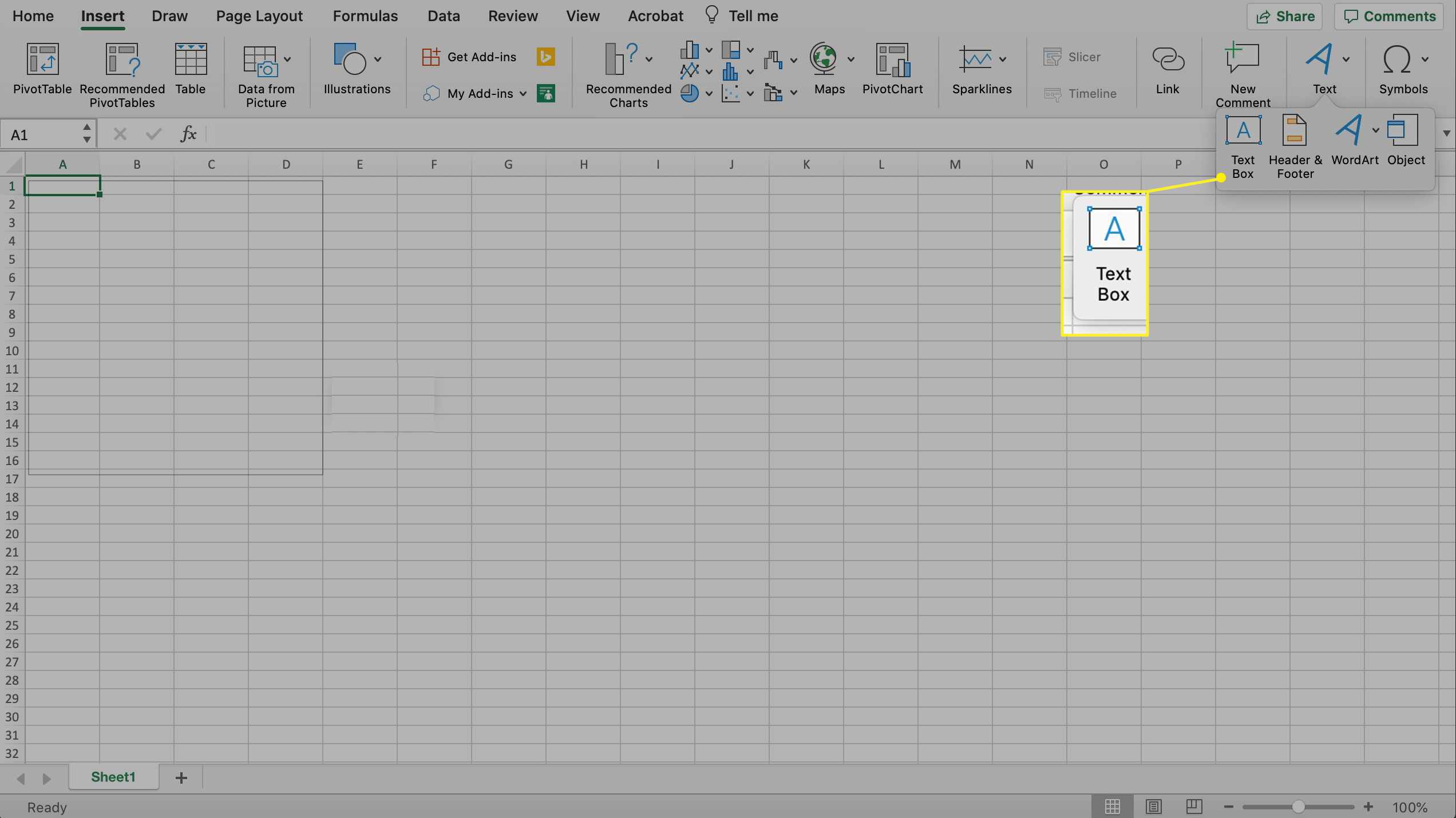 Infoga en textruta i Excel
