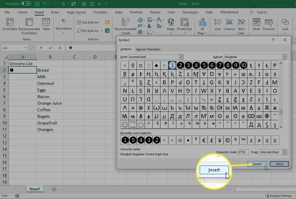Lägga till numrerade symboler i Excel
