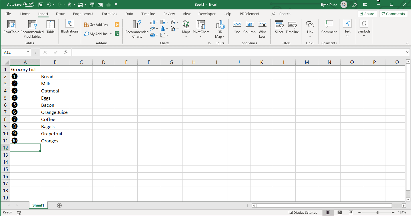 Skärmdump för att lägga till numrerade symboler i Excel