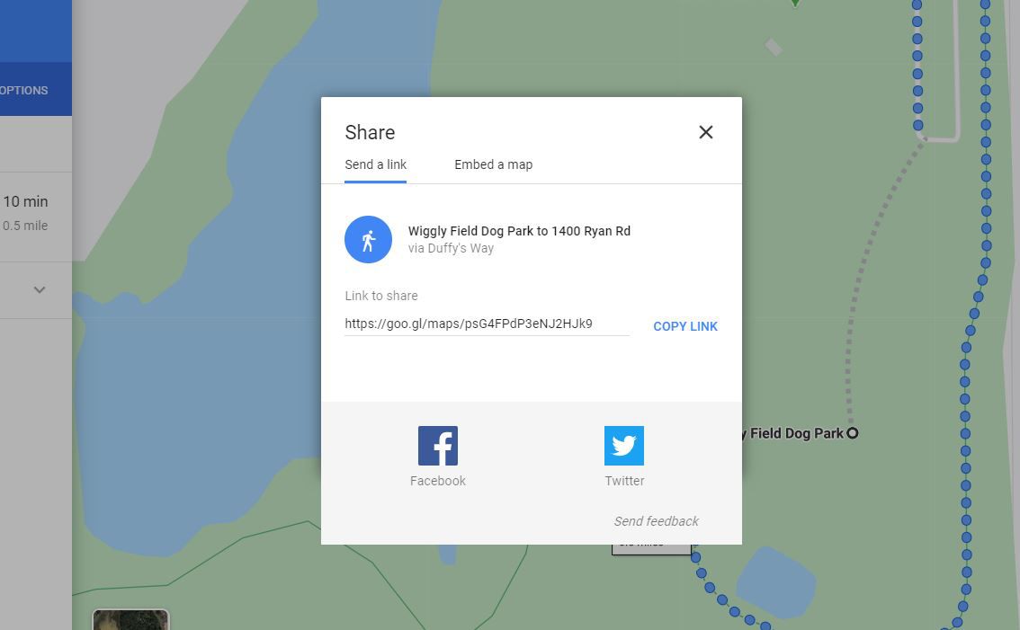 Dela länkalternativ för Google Maps-stift