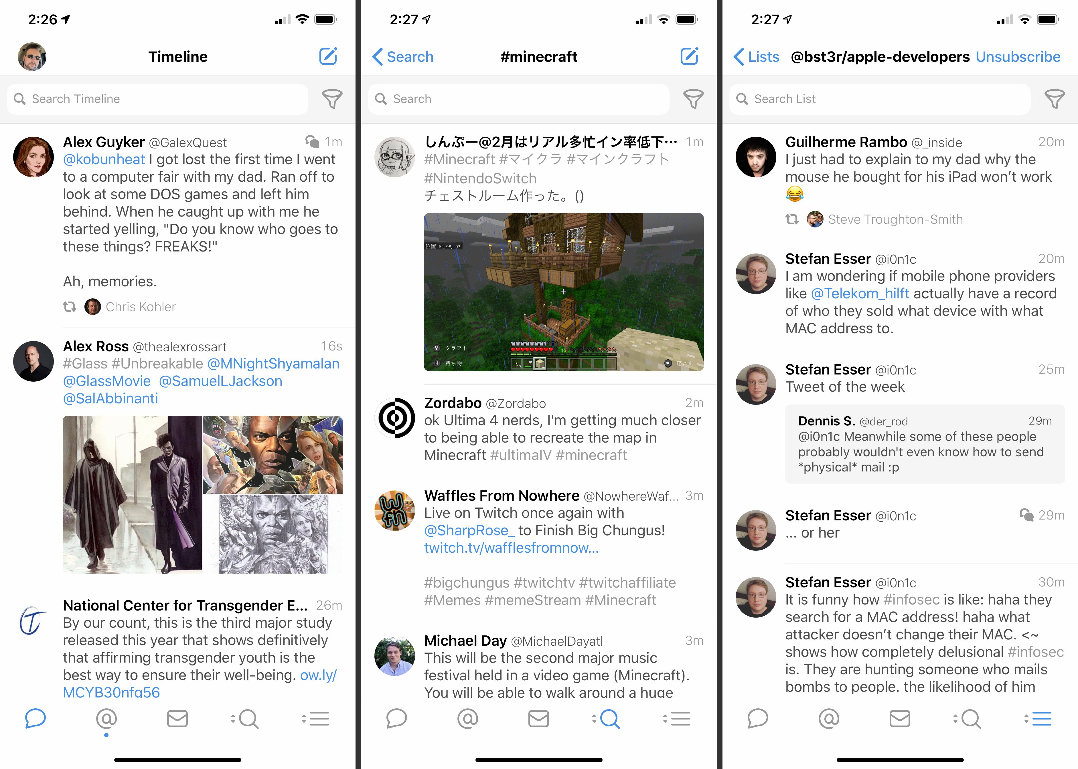 Tre iOS Twitter-skärmar
