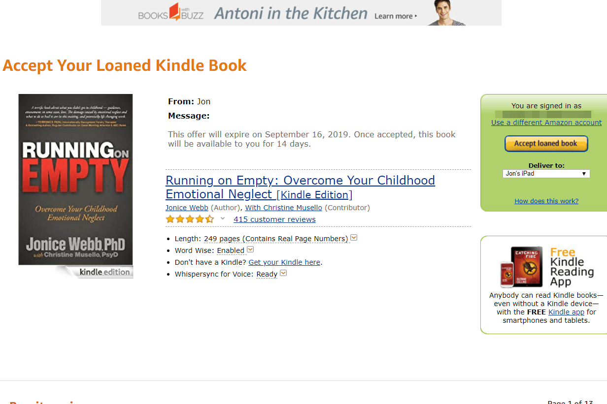 Acceptera din lånade Kindle-boksida på Amazon