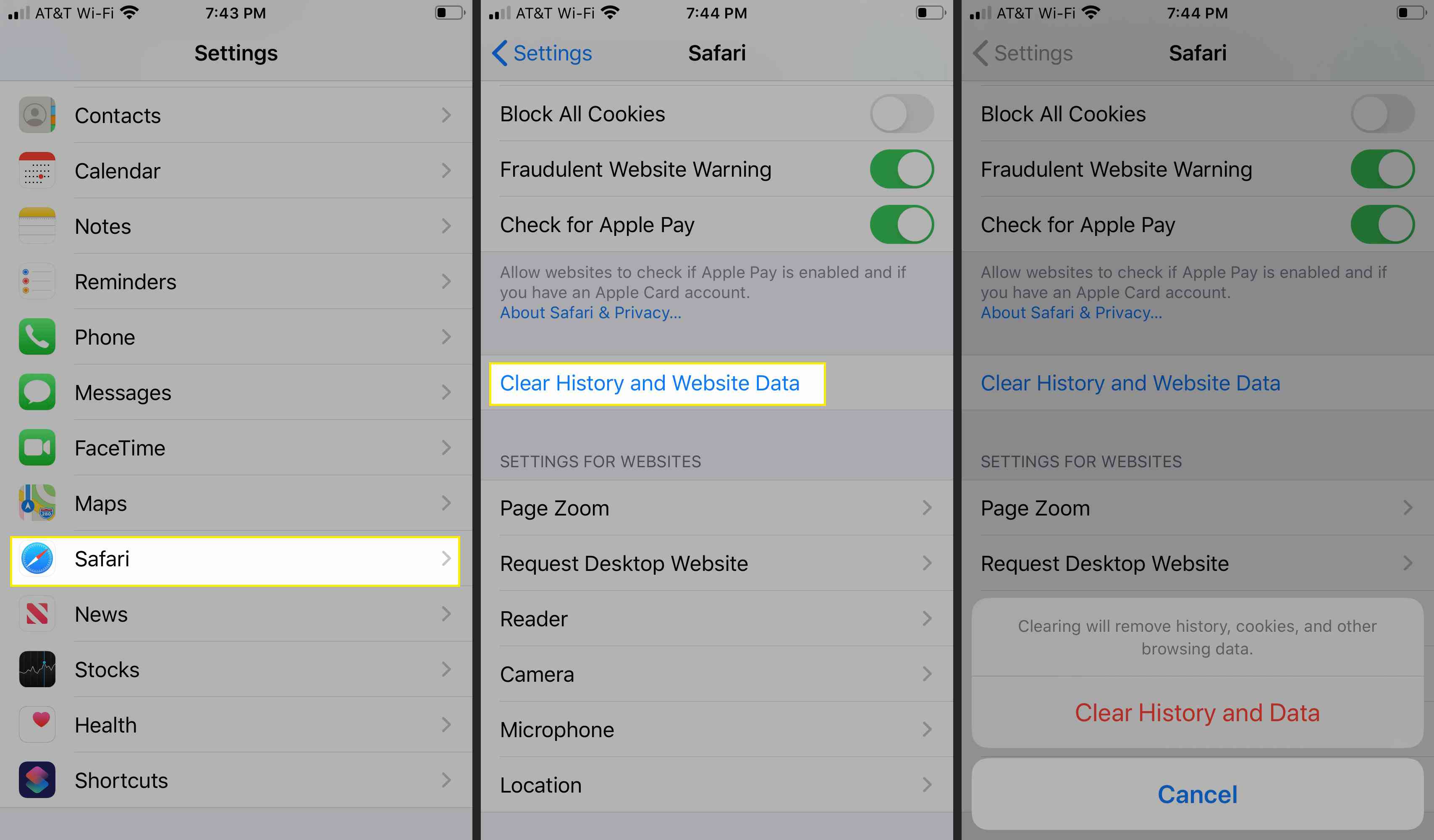 Rensa historik och webbplatsdata i Safari för iOS