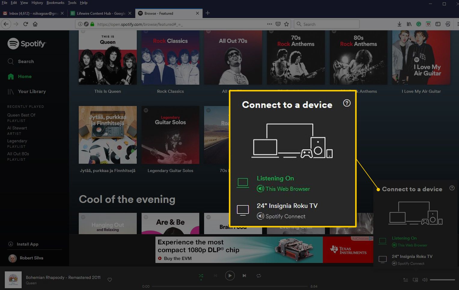 Anslut till en enhetsdialog i Spotify Web Player