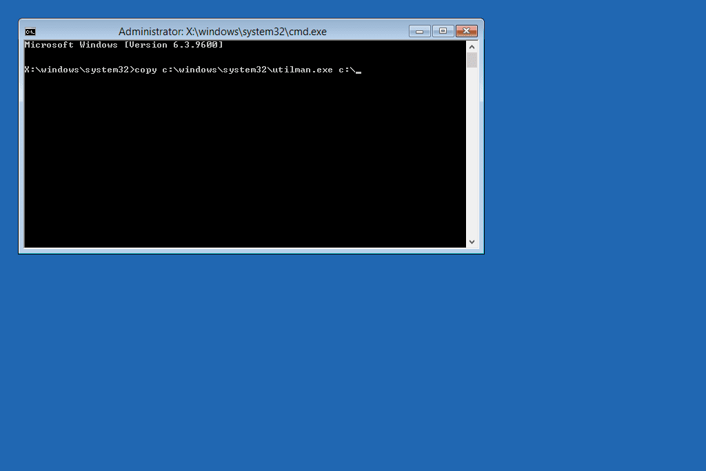 kopiera utilman-kommandot i Windows 8 ASO Command Prompt