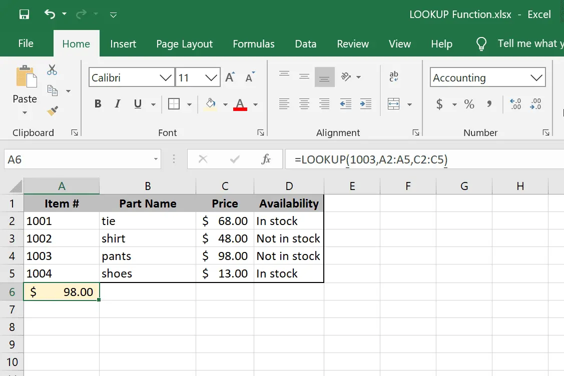 LOOKUP Exempel på Excel-funktioner