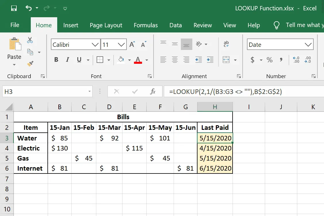 Exempel på Excel-funktion LOOKUP