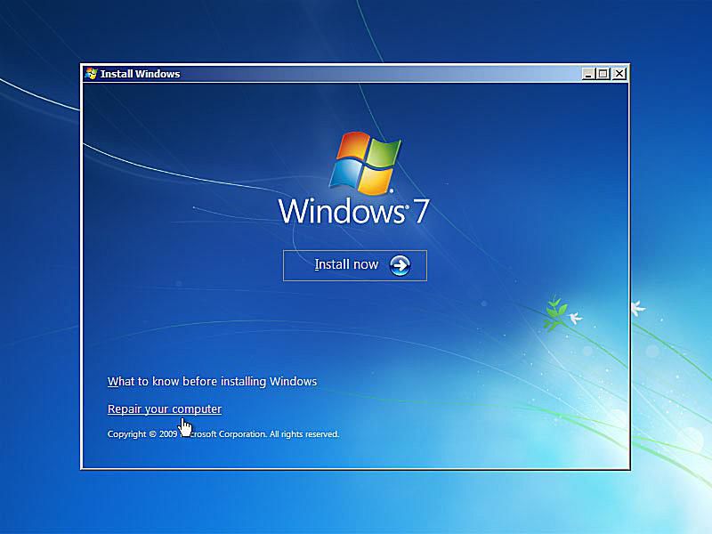 En skärmdump av Windows 7-installationen reparerar din datorlänk